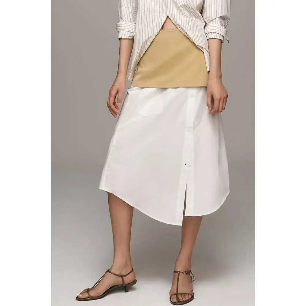 Maeve White Asymmetric Midi Skirt